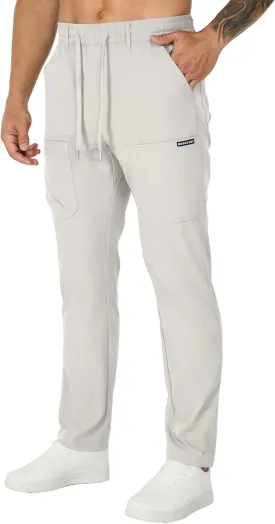 Susclude Cargo Pants for Men Summer Drawsting Casual Pants Lightweight Elastic Stretch Waist Durable Multipants with Pockets