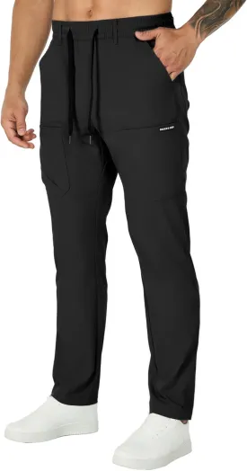 Susclude Cargo Pants for Men Summer Drawsting Casual Pants Lightweight Elastic Stretch Waist Durable Multipants with Pockets
