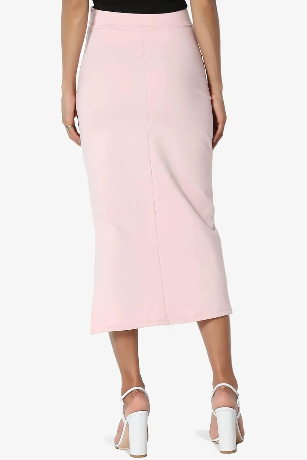 TheMogan Side Slit High Waist Stretch Ponte Knit Mid Calf Long Pencil Skirt