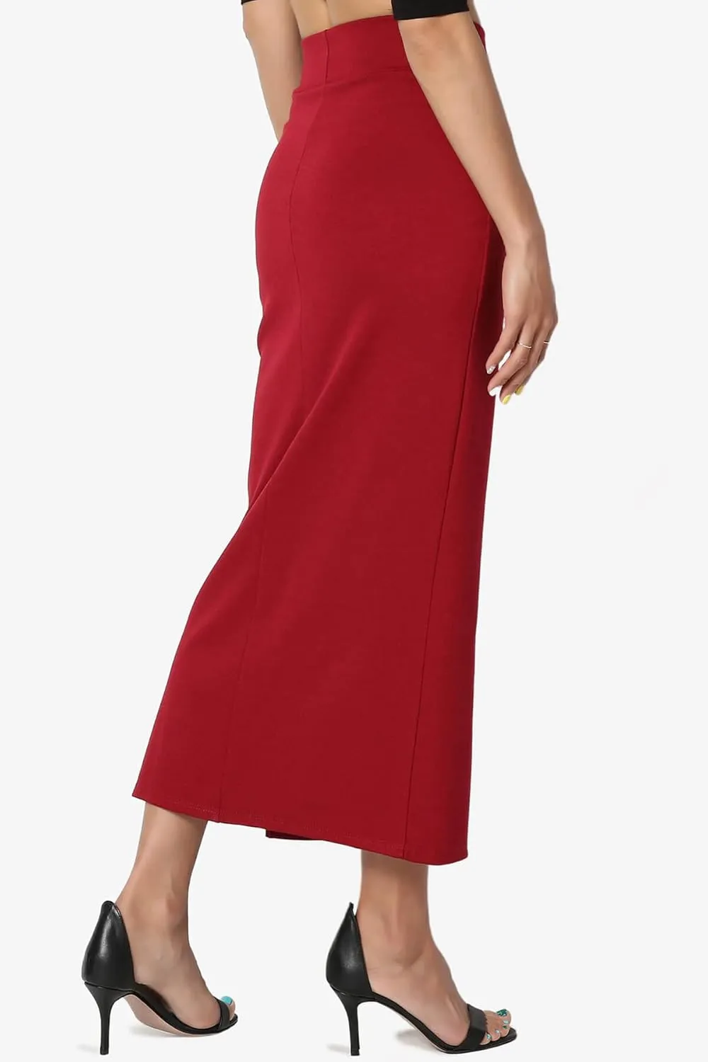 TheMogan Side Slit High Waist Stretch Ponte Knit Mid Calf Long Pencil Skirt
