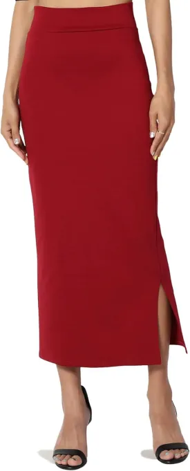 TheMogan Side Slit High Waist Stretch Ponte Knit Mid Calf Long Pencil Skirt