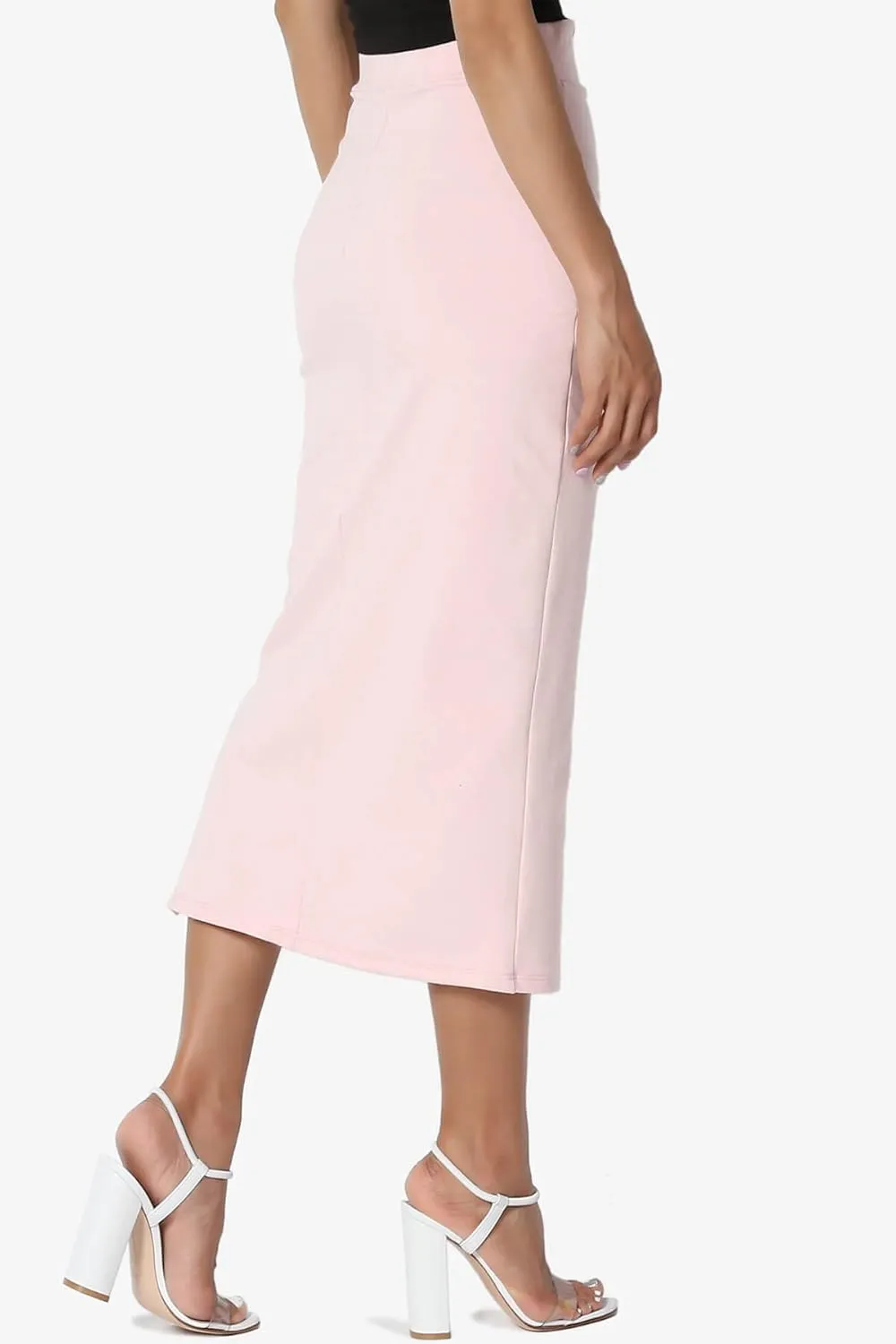 TheMogan Side Slit High Waist Stretch Ponte Knit Mid Calf Long Pencil Skirt
