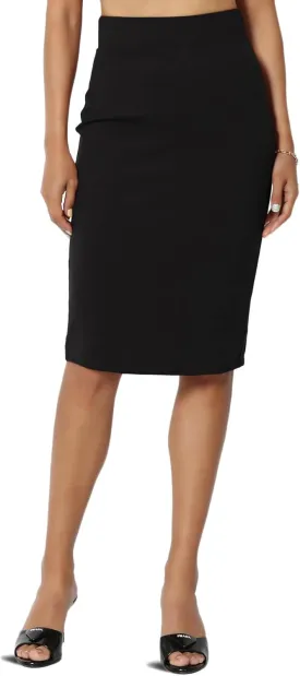 TheMogan Women's Versatile Elastic High Waist Soft Knit Bodycon Pencil Knee Midi Skirt