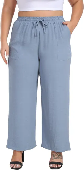 VOGUEMAX Womens Plus Size Wide Leg Pants Summer Casual Pants Loose Fit Flowy High Waisted Trousers with Pockets VOGUEMAX Womens Plus Size Wide Leg Pants Summer Casual Pants Loose Fit Flowy High Waisted Trousers with Pockets