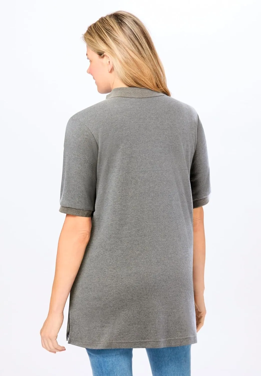Woman Within Plus Size Elbow-Sleeve Polo Tunic