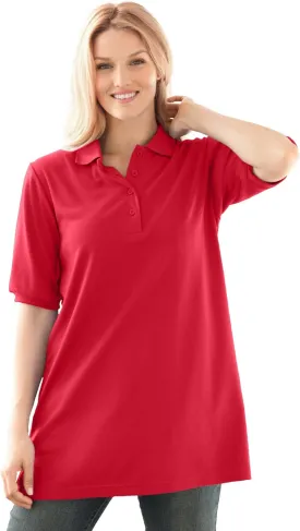 Woman Within Plus Size Elbow-Sleeve Polo Tunic