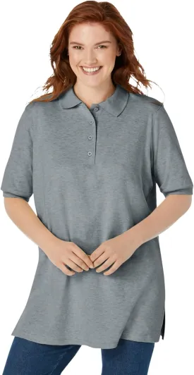 Woman Within Plus Size Elbow-Sleeve Polo Tunic