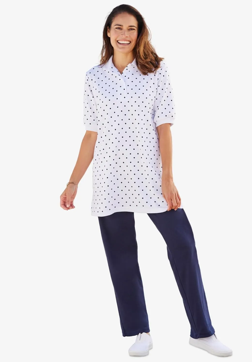Woman Within Plus Size Elbow-Sleeve Polo Tunic