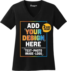 Women Custom V Neck T Shirts Design Your Own Add Picture Photo Text Two Sided