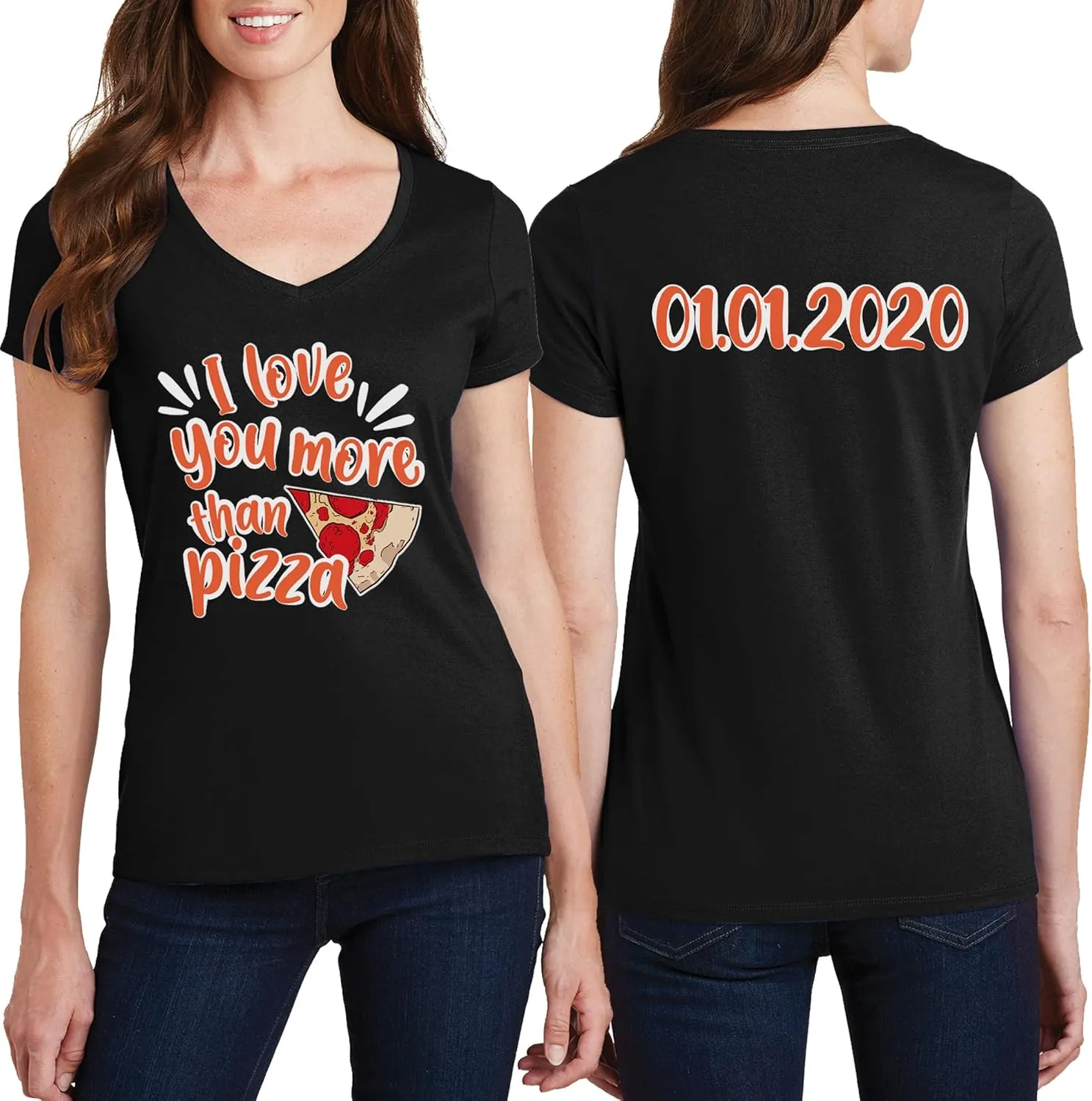 Women Custom V Neck T Shirts Design Your Own Add Picture Photo Text Two Sided