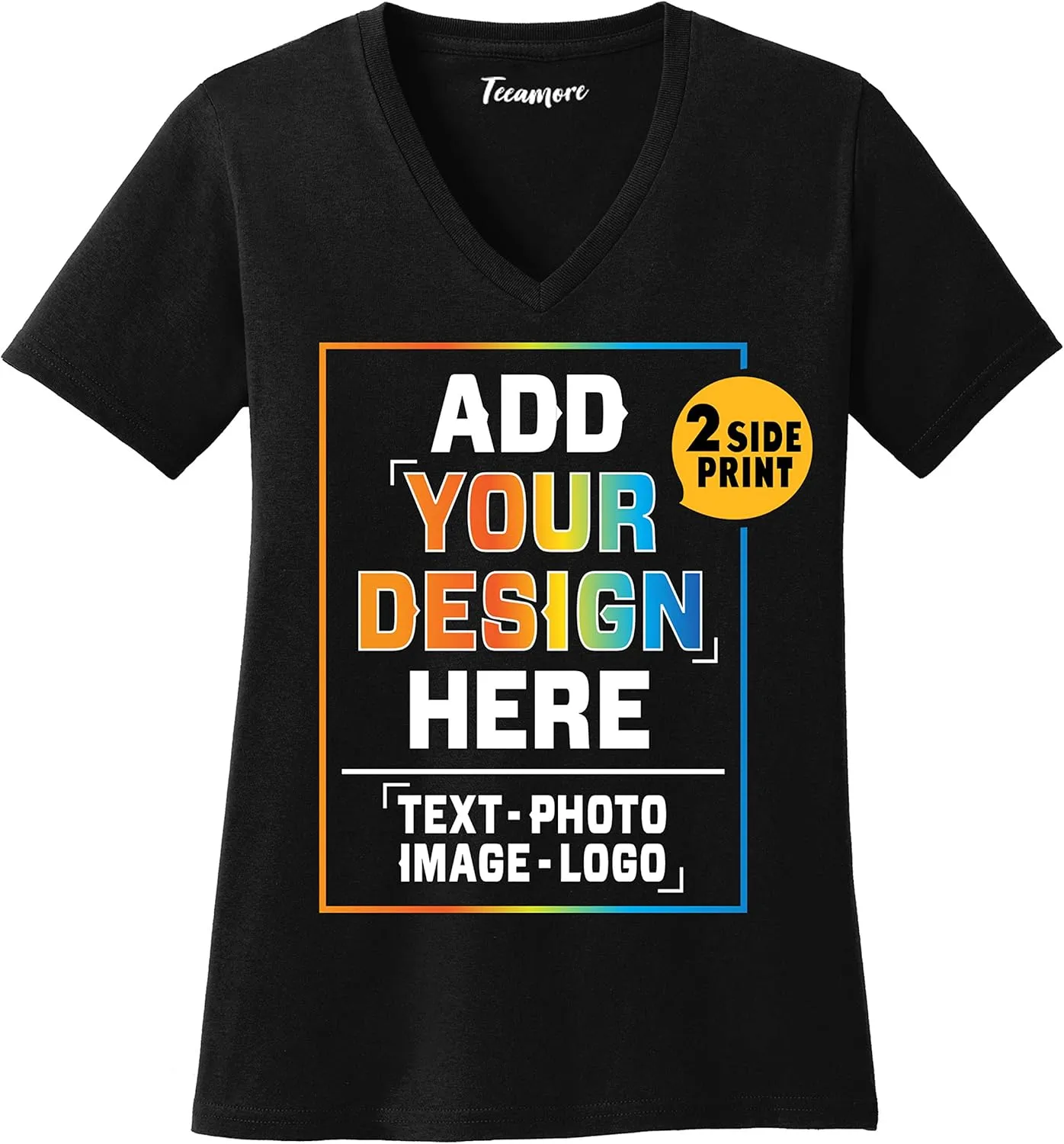 Women Custom V Neck T Shirts Design Your Own Add Picture Photo Text Two Sided