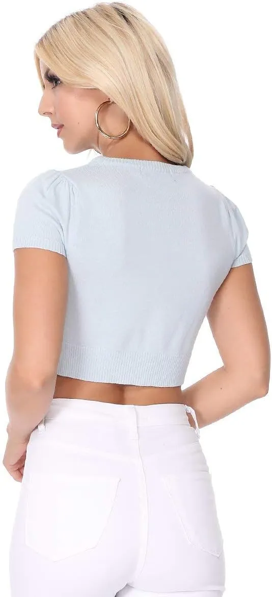 YEMAK Women's Cropped Bolero Cardigan  Short Sleeve V-Neck Basic Classic Casual Button Down Knit Soft Sweater Top (S-4XL)