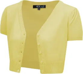 YEMAK Women's Cropped Bolero Cardigan  Short Sleeve V-Neck Basic Classic Casual Button Down Knit Soft Sweater Top (S-4XL)