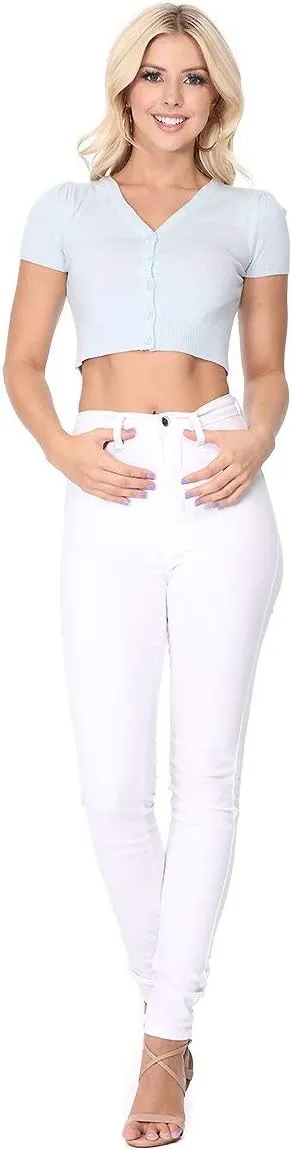 YEMAK Women's Cropped Bolero Cardigan  Short Sleeve V-Neck Basic Classic Casual Button Down Knit Soft Sweater Top (S-4XL)