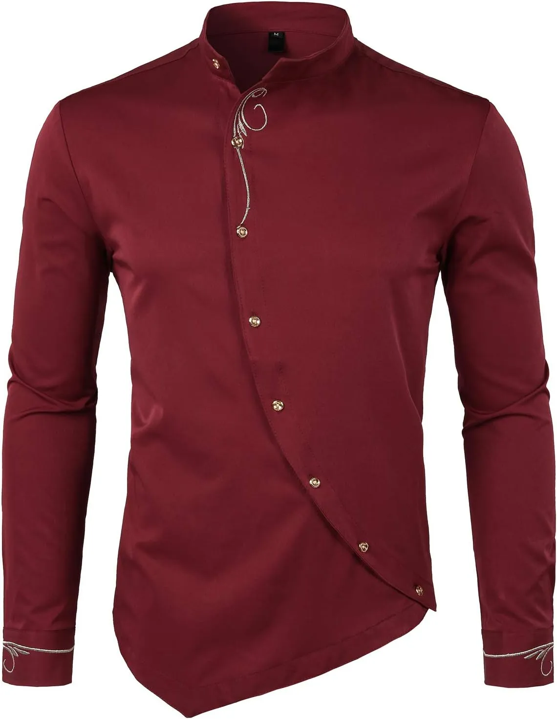 ZEROYAA Men's Luxury Gold Embroidery Design Slim Fit Long Sleeve Button Up Dress Shirts