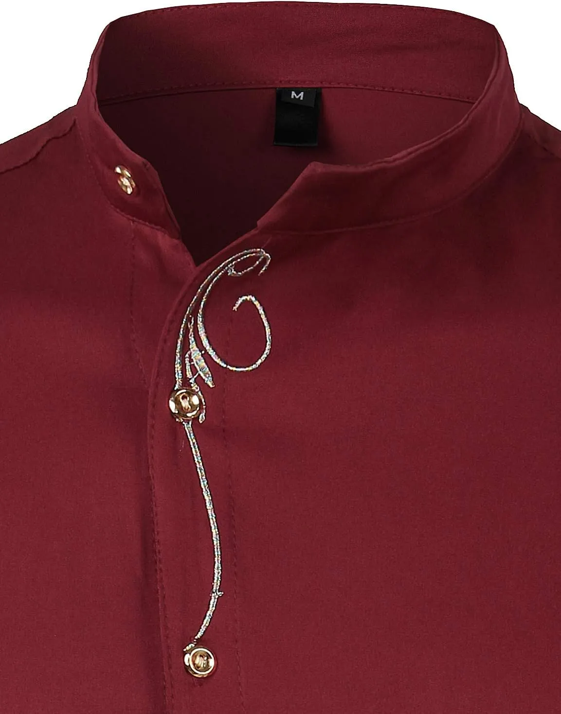 ZEROYAA Men's Luxury Gold Embroidery Design Slim Fit Long Sleeve Button Up Dress Shirts