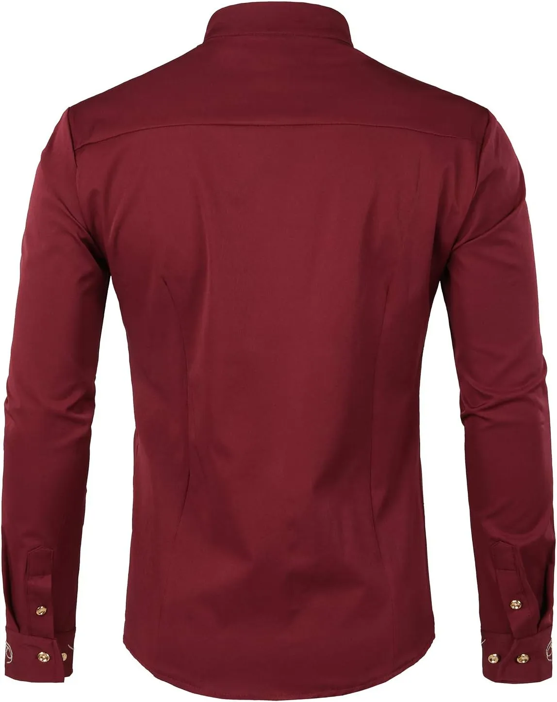 ZEROYAA Men's Luxury Gold Embroidery Design Slim Fit Long Sleeve Button Up Dress Shirts